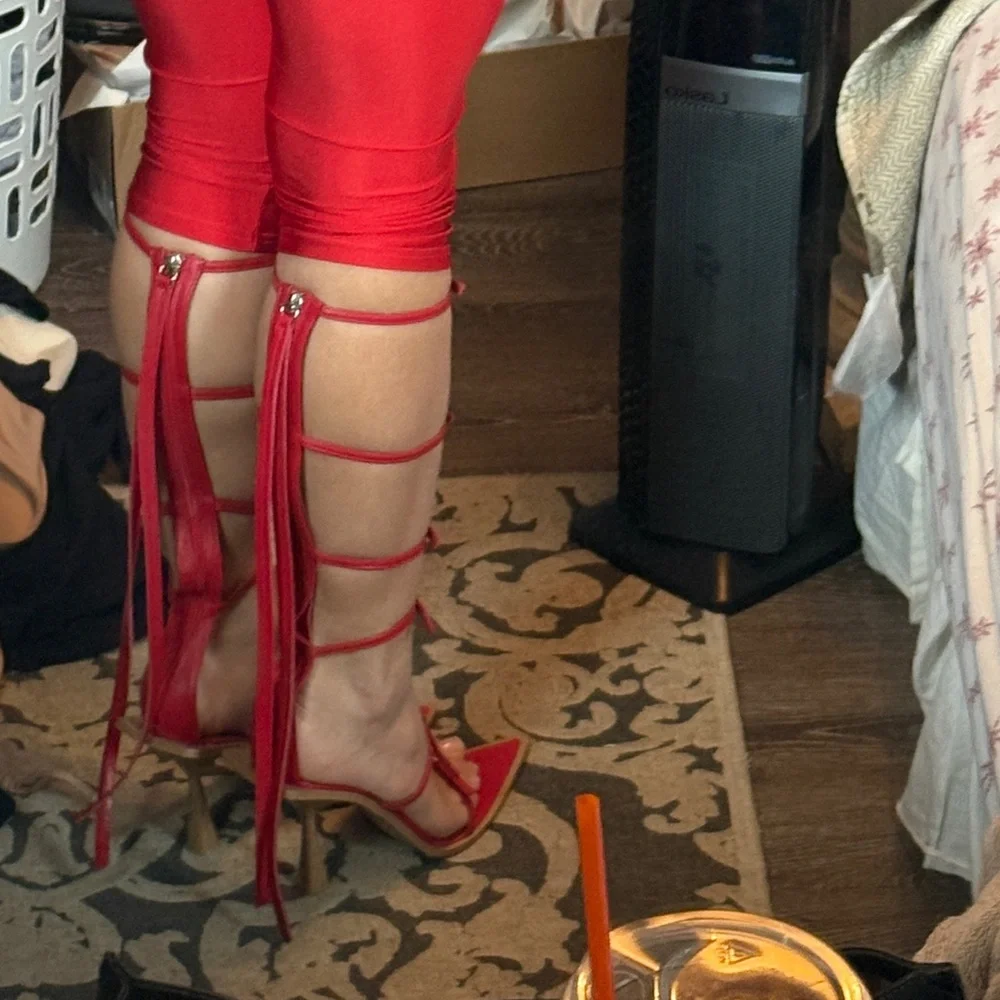 GOD saves queens strappy rhinestone heels